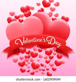 Happy Valentine's Day - special poster with hearts and calligraphy text. Invitation, poster, banner, flyer. 