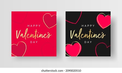 Happy Valentine's Day Square Banner Designs. Set of Design Templates for Valentines Day Banner Advert or Social Media Post. 'Happy Valentine's Day' Text on Background with Heart Decoration