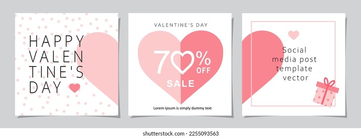 Happy Valentines Day square banner for social media posts, mobile apps, banners, digital marketing, sales promotion and website ads. Vector backgrounds, geometric style with hearts pattern.