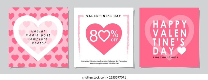 Happy Valentines Day square banner for social media posts, mobile apps, banners, digital marketing, 
sales promotion and website ads. Vector backgrounds, geometric style with hearts pattern.