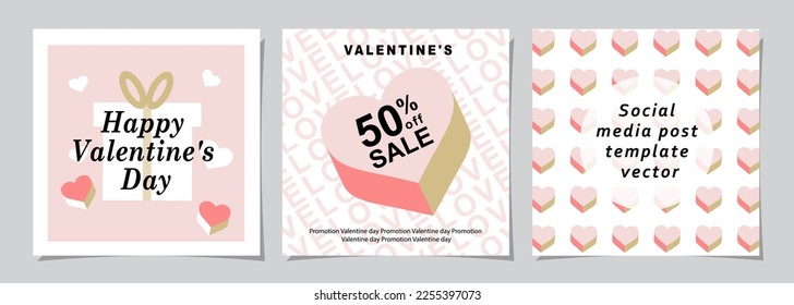 Happy Valentines Day square banner for social media posts, mobile apps, banners, digital marketing, 
sales promotion and website ads. Vector backgrounds, geometric style with hearts pattern.