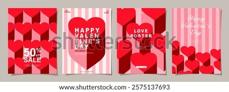 Happy Valentine's Day square banner for social media posts, poster, banners, digital marketing, sales promotion and website ads. Vector backgrounds, geometric style with hearts pattern. [[stock_photo]] © 
