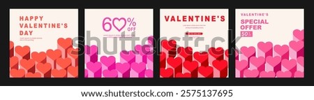 Happy Valentine's Day square banner for social media posts, poster, banners, digital marketing, sales promotion and website ads. Vector backgrounds, geometric style with hearts pattern.