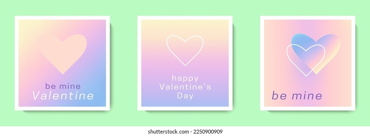 Happy Valentine's Day square cards set. Love frames collection. Modern gradient design for postcard, poster, cover, invitation, social media post template