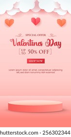 Happy Valentine's Day with stage podium embellished with heart-shaped decorations. ideal for showcasing products.