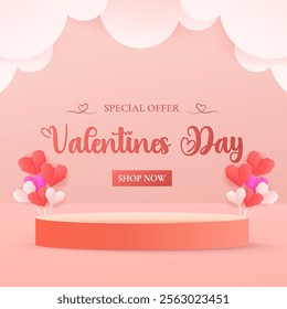 Happy Valentine's Day with stage podium embellished with heart-shaped decorations. ideal for showcasing products.