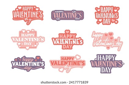 Happy Valentine's day sticker set. Vintage design love romance.