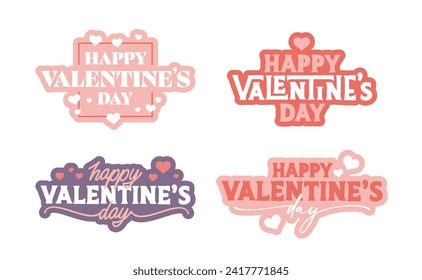 Happy Valentine's day sticker set. Vintage design love romance.