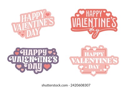 Happy Valentine's day sticker set. Vintage design love romance.