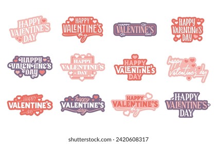 Happy Valentine's day sticker set. Vintage design love romance.