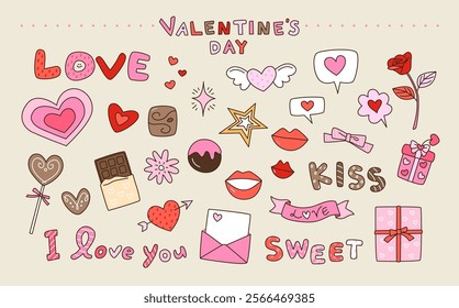 happy valentine's day sticker set love