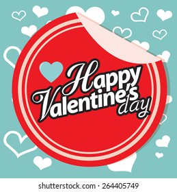 Happy valentines day sticker tag with hearts. vector