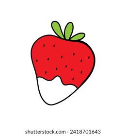 Happy Valentine's Day. Strawberries and cream illustration, Vector clipart. Hand drawn outline drawing