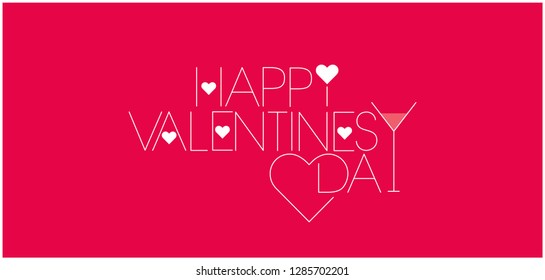 Happy Valentine`s Day - stylish drawn lettering on red background. Flat vector illustration for greetings, invitations, posters, prints, cards, flyers, banners, seasonal design and decoration, web.