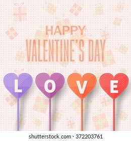 Happy Valentine's Day Stylish Text LOVE, Background, Greeting Card Design