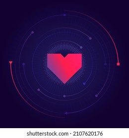 Happy Valentine's Day. Stylized High-tech heart. For lovers of technology. From technology with love. The heart beats in unison with progress.