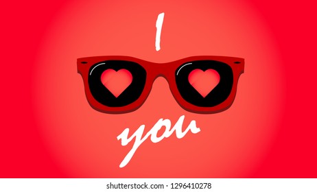 Happy Valentine's Day. Sunglasses with hearts. Love concept. Vector illustration