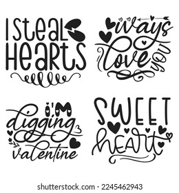 Happy Valentine's Day SVG And T-shirt Design Bundle, Love Hearts Bundle vector File. Happy Valentine's day Bundle vector card. Happy Valentines Day Bundle lettering on a white background.
