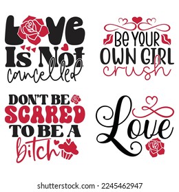 Happy Valentine's Day SVG And T-shirt Design Bundle, Love Hearts Bundle vector File. Happy Valentine's day Bundle vector card. Happy Valentines Day Bundle lettering on a white background.
