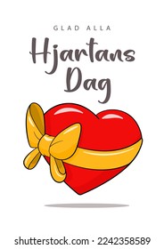 Happy Valentine's Day in Swedish (Glad alla hjärtans dag). Card template. Cartoon. Vector illustration