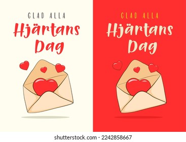 Happy Valentine's Day in Swedish (Glad alla hjärtans dag). Two card template. Cartoon. Vector illustration