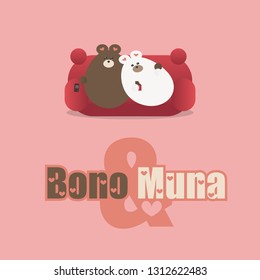 Happy Valentine's Day with sweet Bears. Kawaii. Vector.