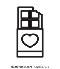 happy valentines day, sweet chocolate bar snack heart love vector illustration thick line