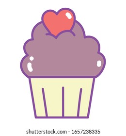 happy valentines day, sweet chocolate cupcake heart love dessert cartoon vector illustration