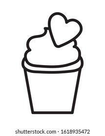 happy valentines day, sweet cupcake heart love snack vector illustration thick line