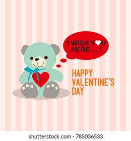 happy valentine's day teddy bear wish you here vector
