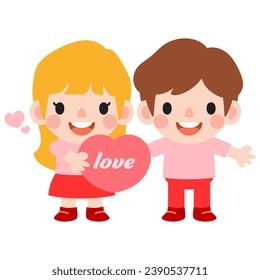 happy valentines day teen couple clipart. Romantic girl and boy giving heart gift