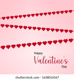 Happy valentine's day template background pink, red love flag romance card