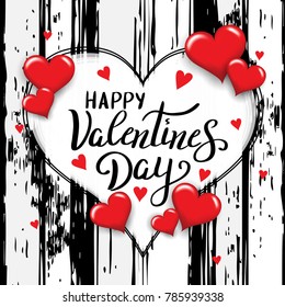 Happy Valentines day template for banner or poster. Holiday lettering, greeting card with heart for Valentines day, wedding . Vector illustration
