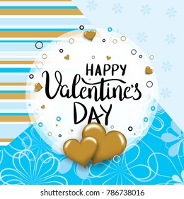 Happy Valentines day template for banner or poster. Holiday lettering, greeting card with heart for Valentines day, wedding . Vector illustration