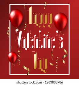 Happy Valentine's Day. Template congratulations, decorated with realistic red balls. Vector illustration.