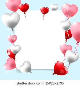 Happy Valentines Day template Design with Red Heart on blue Background