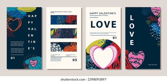 Happy Valentine's Day template for greeting card  fashion  commercial  banner, cover, social media story. vector illustration