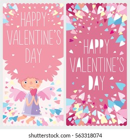 Happy valentine's day. Template for postcards. Cupids. Congratulation. Lovely angels.