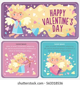 Happy valentine's day. Template for postcards. Cupids girl. Congratulation. Lovely angels.The 14th of February.