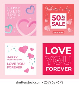 Happy Valentine's Day templates for social media posts, cover, poster, banners, marketing, sales promotion. Vector illustration.
