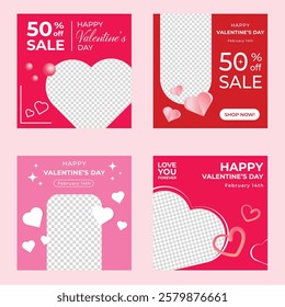 Happy Valentine's Day templates for social media posts, cover, poster, banners, marketing, sales promotion. Vector illustration.
