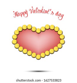 Happy Valentines Day. Tennis balls located in the form of a heart on an isolated background. Design pattern for greeting card, banner, poster, flyer,  invitation party. Vector illustration