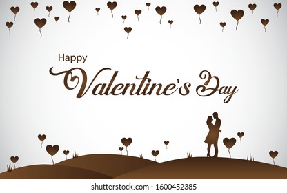 Happy Valentine's day text banner on White background. Vector illustration. Romantic quote postcard, card, invitation, banner template.