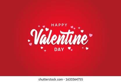 Happy Valentine's day text banner on red background. Vector illustration. Romantic quote postcard, card, invitation, banner template.