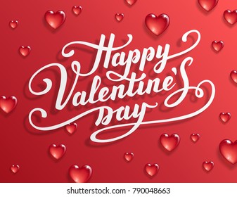 Happy Valentine's Day text. Calligraphic Lettering. Valentine s day greeting card template. Vector illustration.