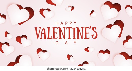 Happy Valentine's Day text with cutout paper hearts. Valentine's Day greeting card. Holiday background design vector illustration.
