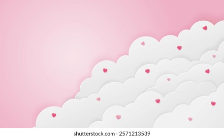 Happy valentine's day for text decorate with clouds and hearts shape on pink background, Vector illustration.