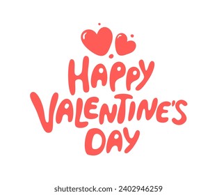 Happy Valentine's day text decorated with two hearts. Greeting card. Vector illustration
