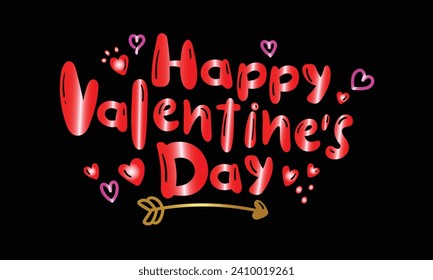 Happy valentines day text decorative lettering background with heart pattern and typography. Vector illustration. Wallpaper, flyers, invitation, posters, brochure, banners. Wavy hand lettering. 

