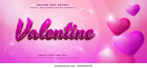 Happy valentines day text effect, love pink graphic style